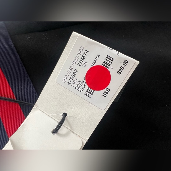 Gucci Black Straight Fit Trouser Pants Red/Blue Crystal Bow Waistband - Picture 8 of 9